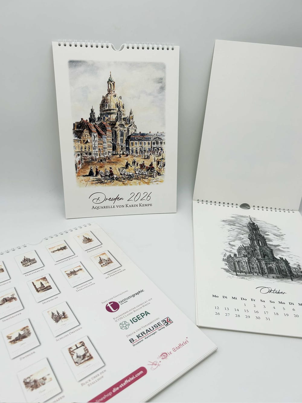 Kalender mit Dresden-Motiven auf ICON Classic rough white. 