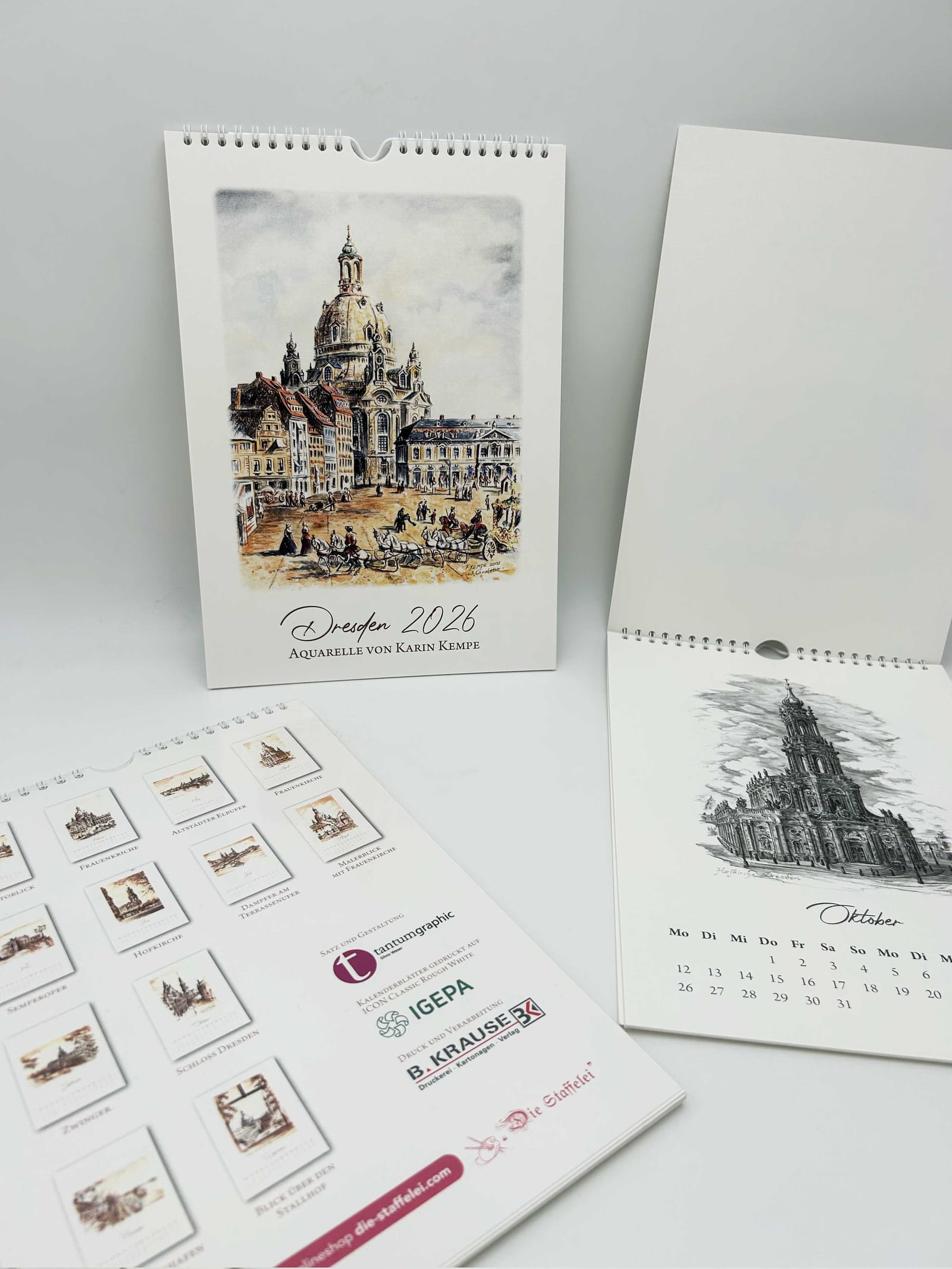 Kalender mit Dresden-Motiven auf ICON Classic rough white. 