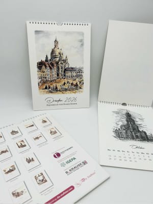 Kalender mit Dresden-Motiven auf ICON Classic rough white. 