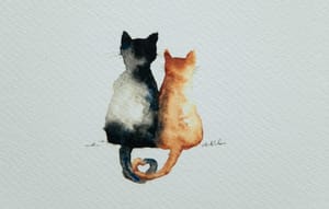 Katzen-Illustration auf strukturiertem Papier.